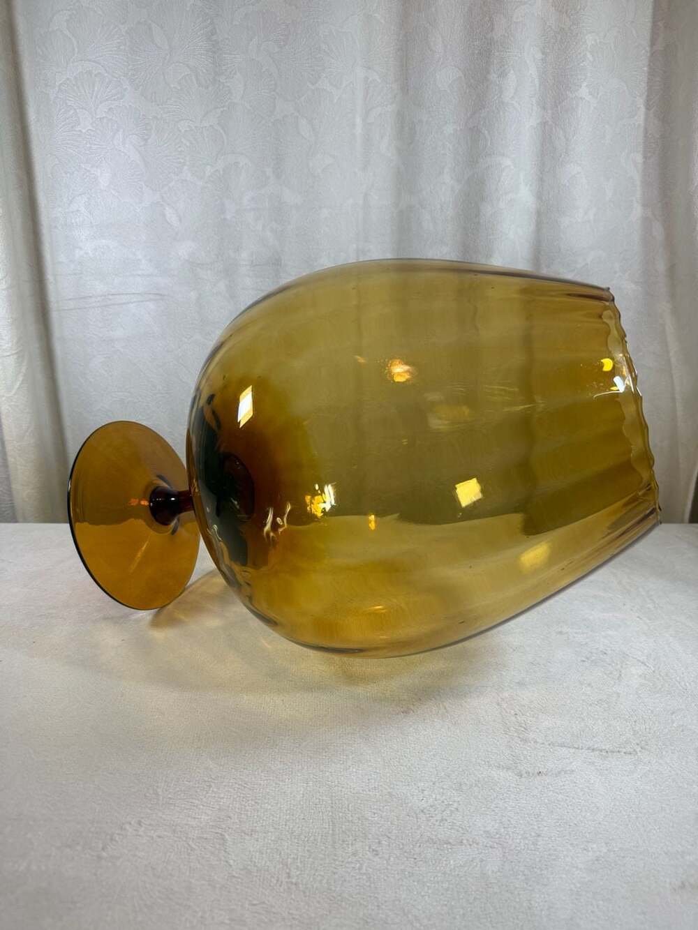 Vintage Mid-Century Empoli Italian Amber Optic Ribbed Glass Brandy Snifter Vase - Picture 2 of 6